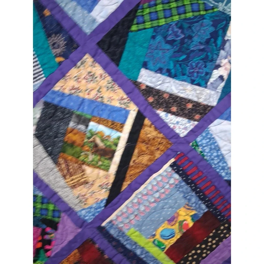 Handmade Quilt‎ Guild Multi Throw Quilt Blanket Ditzy Crazy String 42x26
